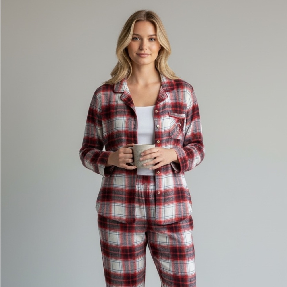 2/$30 Abercrombie & Fitch Red and White Soft Plaid Pajama Button Down Blouse Top